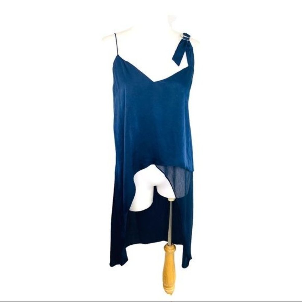 ZARA High Low Tunic Top Asymmetric Long Camisole Adjustable Strap Navy Womens XS - Picture 8 of 11